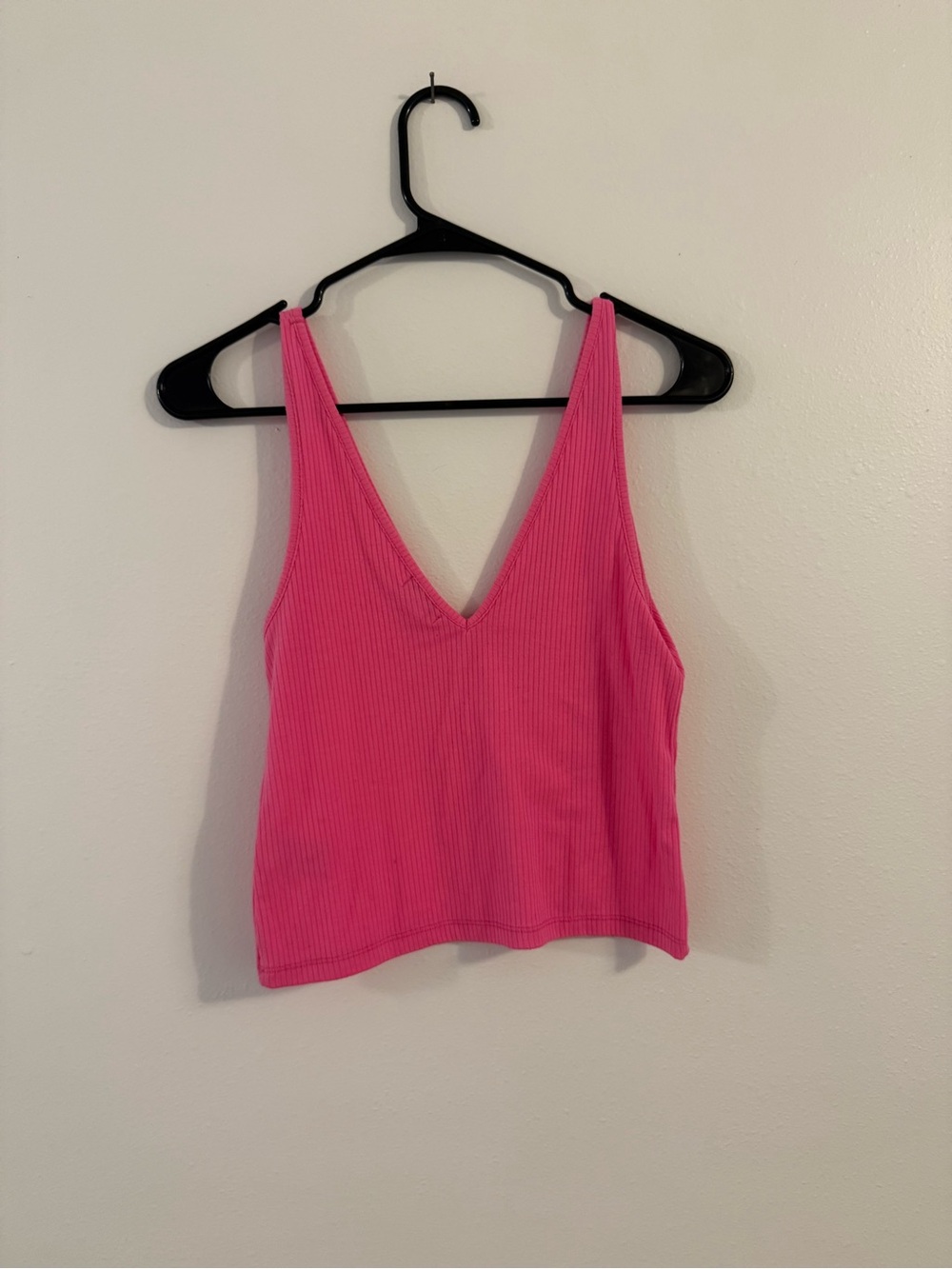V-Neck Ribbed Tank Top - Hot Pink